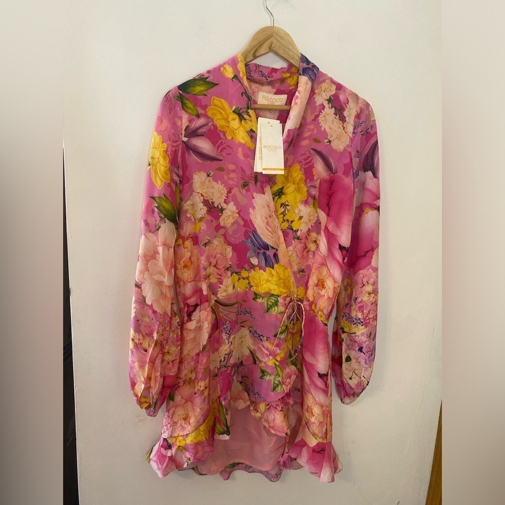 Rococo Sand Pink Floral Long Sleeve Wrap Dress - Picture 3 of 15